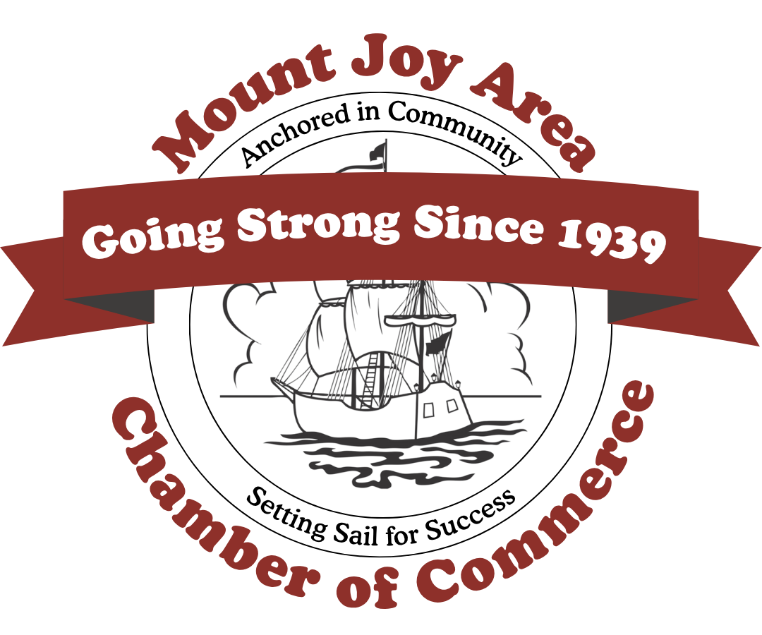 Mount Joy Area Chamber of Commerce logo featuring an anchor symbol and text representing connection, community, and local business support in Mount Joy, Pennsylvania.