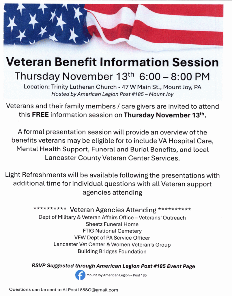 Veterans Benefit Information Session flyer November 13, 2025