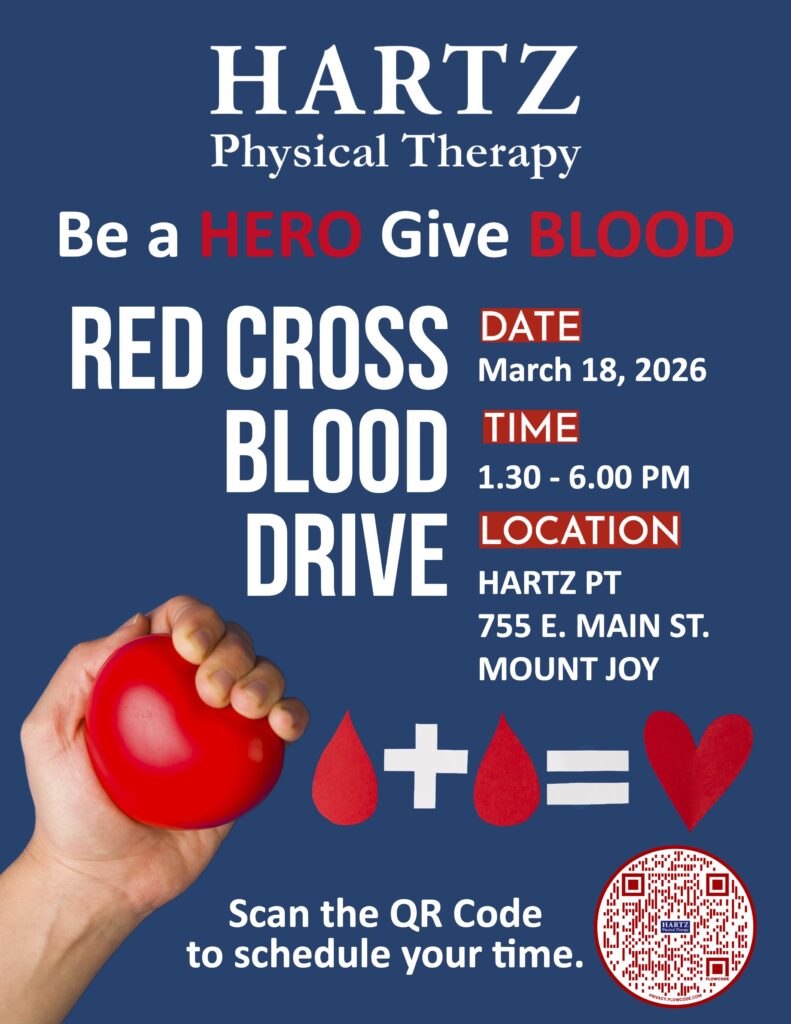 Blood Drive flyer for HARTZ Physical Therapy March 18
